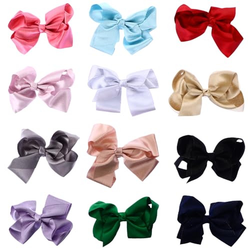 12 Pieces Bow Hair Clips Set Solid Color Ribbon Bow Knot Barrettes for Women Mixed 12 Colors Hair Accessories for Daily Wear and Random Color