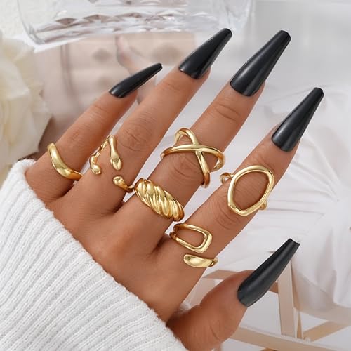 FAXHION 12PCS Gold Stackable Rings Set for Women, 18K Gold Plated Open Stacking Knuckle Ring, Adjustable Chunky Signet Band Statement Ring for Gift - color: 2-ringsGold