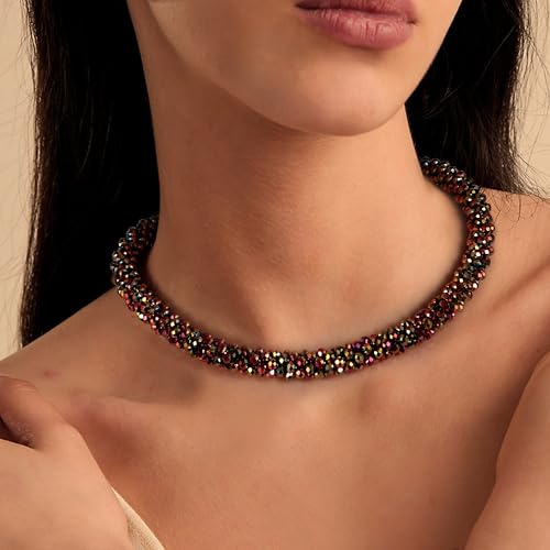 Hand Knotted Beads Statement Necklace Bracelet Jewelry Set Artificial Crystal Choker for Women- Handmade Beaded Strand Sparkly Faceted Crystal Rondelle-17inches, 30 Colors - color: Light Blue