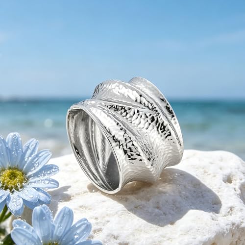 AsAlways 14K Gold Plated Hammered Cuff Bracelet for Women Wide Textured Open Cuff Bangle Statement Gold Chunky Bracelet Jewelry Gift - color: 01 Silver