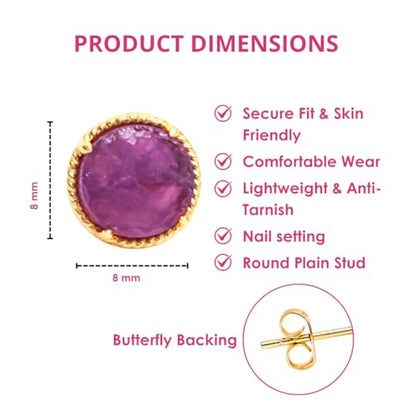 Gempires Gemstone Stud Earrings for Women 14k Gold Plated Prong Set Genuine Crystal Hypoallergenic Handmade Minimal Everyday Jewelry Elegant Birthstone Earrings Gift for Her - style: Amethyst