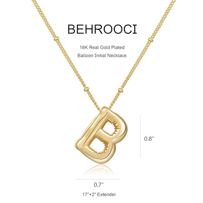 Gold Bubble Initial Necklace for Women Balloon Letter Necklace 18K Gold Plated Dainty Alphabet Pendant Puffy Name Personal Necklace - color: B