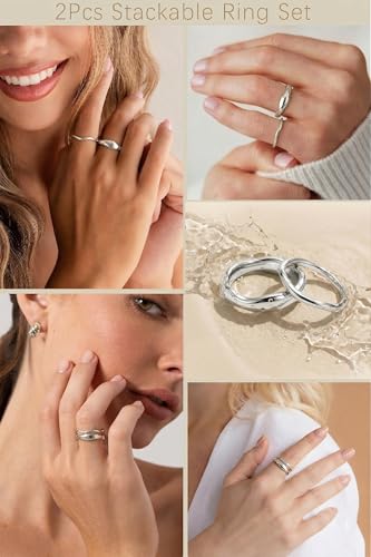 Gold Rings for Women Men Non Tarnish, Waterproof Chunky 14K Gold Plated Dainty Stackable Rings Trendy Statement Pinky Thumb Rings Engagement Eternity Wedding Band Ring Stacking Gold Jewelry Size 3 4 5 6 7 8 9 10 11 - color: Silver, size: 9