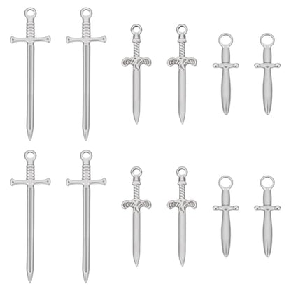 UNICRAFTALE 12Pcs 3 Styles 304 Stainless Steel Sword Charm Dagger Metal Pendants Antique Silver Swords Blade Charms for DIY Bracelet Earrings Necklace Jewelry Making, Hole 1.8-3.5mm