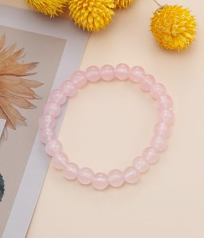 BOMAIL Natural Stone Beaded Bracelet for Women Men | 8mm Round Beads,Healing Crystal,Semi-Precious Gemstone,Yoga,Stretch,Bracelets Jewelry Gift - color: Rose Quartz