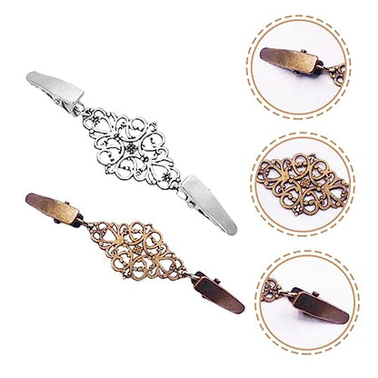 2Pcs Vintage Shawl Clips Retro Cardigan Collar Clips Elegant Dress Shirt Brooch for Women Durable Sweater for Weddings and Parties