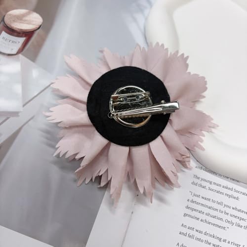 12cm Holiday Handmade Fabric Flower Brooch Pin for Women Girls Fashion Gold Thread Stripes Peony Brooches Lapel Hair Pins Dainty Anniversary Wedding Festival Dress Accessories Gift - color: Pink