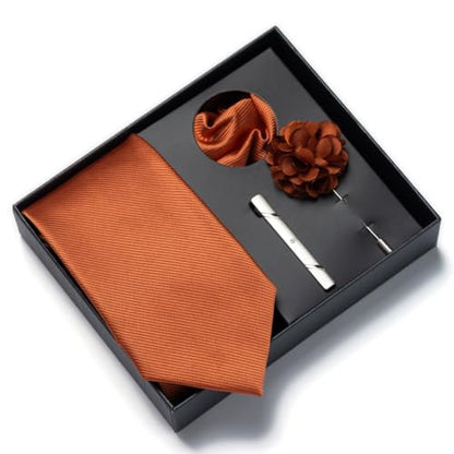 joy alice 30 Colors Solid Ties for Man Pure Color Men's Tie Set with Lapel Pin Pocket Square Tie Clip - color: Rust