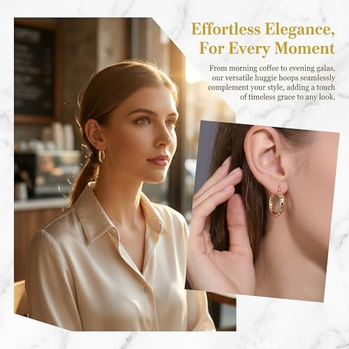 14K Gold Hoop Earrings for Women 14K Gold Earrings Classic Shiny Polished Round Big Hoop Earring for Women Hypoallergenic Womens Earring Hoops - size: 25mm