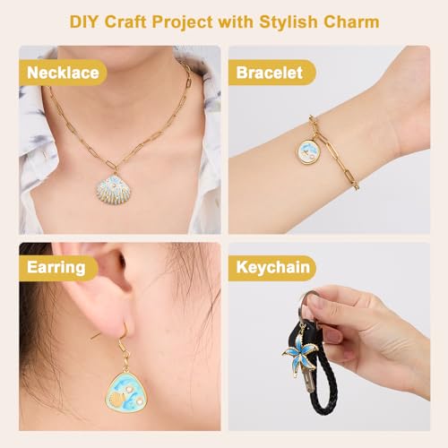 UMAOKANG 9pcs Blue Enamel Ocean Collection Charms for Jewelry Making, Gold Plated Stainless Steel Charm Pendant Bulk with Jump Rings - color: Blue