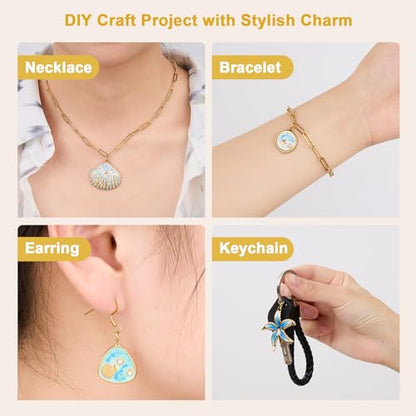 UMAOKANG 9pcs Blue Enamel Ocean Collection Charms for Jewelry Making, Gold Plated Stainless Steel Charm Pendant Bulk with Jump Rings - color: Blue