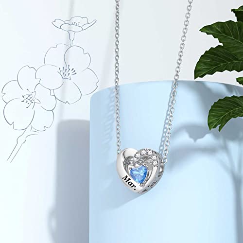 SEVENWELL Jan-Dec Birthstone Charms for Pandora Bracelets, Heart Charm | Fits Most European Charm Bracelets, Sparkling Heart CZ, Birth Flower Engraved, Gift Ready, Nickel-Free - color: March Birthstone Charm