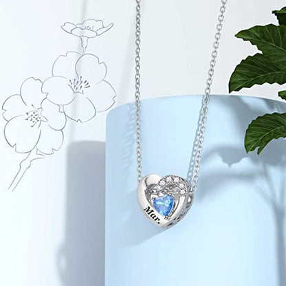 SEVENWELL Jan-Dec Birthstone Charms for Pandora Bracelets, Heart Charm | Fits Most European Charm Bracelets, Sparkling Heart CZ, Birth Flower Engraved, Gift Ready, Nickel-Free - color: March Birthstone Charm