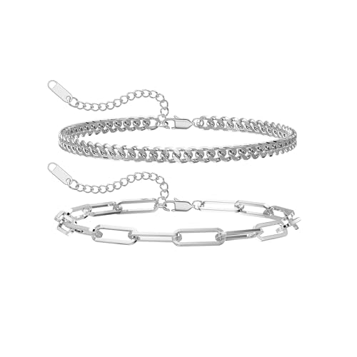 Stainless Steel Bracelet Set for Men, Adjustable Link Chains | Layered stainless steel link chain bracelets with adjustable sizing, designed for daily wear, stacking, and gifts - color: Style2-8 inch
