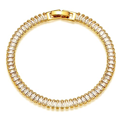 MEVECCO Bracelet for Women 14K Gold Plated Dainty Chain Simple Jewelry Cute Handmade Minimalist for Her - style: Tennis Link Chain