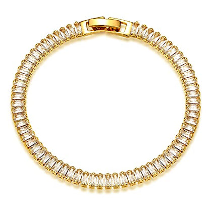 MEVECCO Bracelet for Women 14K Gold Plated Dainty Chain Simple Jewelry Cute Handmade Minimalist for Her - style: Tennis Link Chain