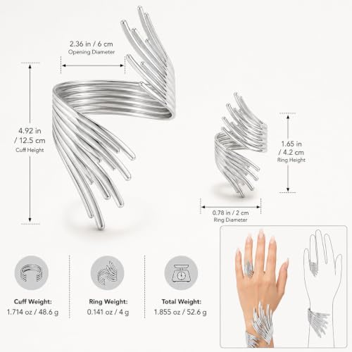 72ore Gold Jewelry Sets for Women Chunky Silver Cuff Bracelet Statement Bangle Bracelet and Ring Fashion Jewelry Open Cuff Wrist Trendy Jewelry Set Gift for Women - color: A2:silver