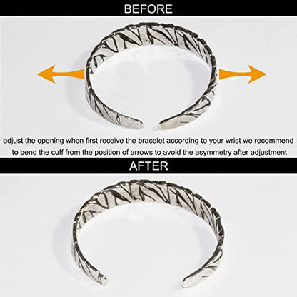 Innocence S925 Silver-Plated Antique Wide Feather Cuff Bracelet For Men Women Adjustable Retro Twisted Feathers Bracelets Gift Jewelry - color: Wide Braid