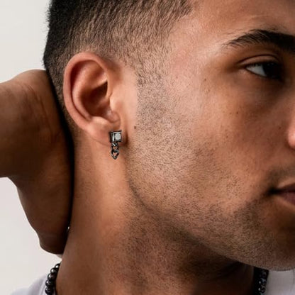 Black Moissanite Stud Earrings for Men Women with Dangling Cuban Links Hypoallergenic Punk Hoop Earrings Mens Jewelry Gifts - color: A- 2.4 carats-(1.2ct*2)-6mm-Square Moissanite Studs