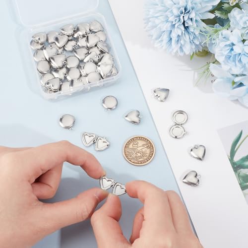UNICRAFTALE Stainless Steel Memory Locket Pendants Heart Floating Locket Pendants Flat Round Living Memory Pendant Photo Frame Lockets Pendant for DIY Necklaces Jewelry Making - style: Round & Heart