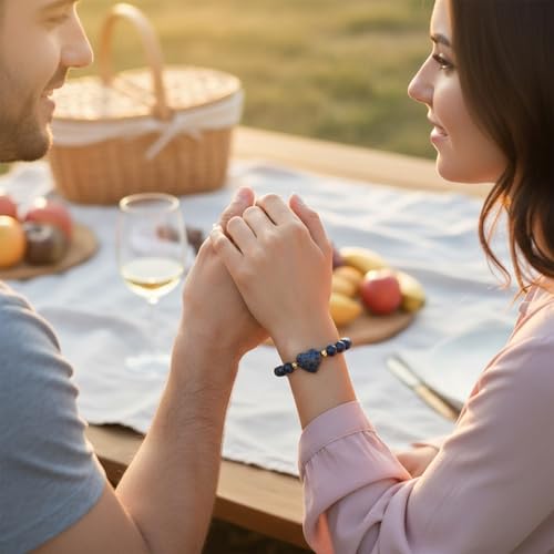 Heart Crystal Bracelet,Natural Gemstone Healing Bead Bracelet | Handmade Jewelry Gifts for Women Men,Graduation Gift for Her - color: Blue Stripe Bracelet