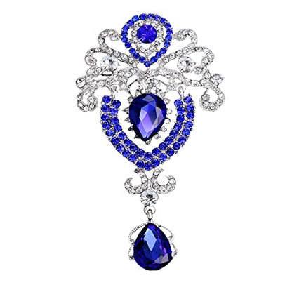 seven wolves Women Crystal Bouquet Brooch Pin All-Match Accessories Rhinestone Brooches and Pins - color: Sapphire B