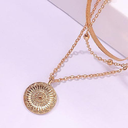 Gold Layered Necklaces Stack for Women Stylish Minimalist Design Pendant Necklaces Bar Circle Pendants Friendship Gifts for Women Christmas Gifts Fashion Jewelry