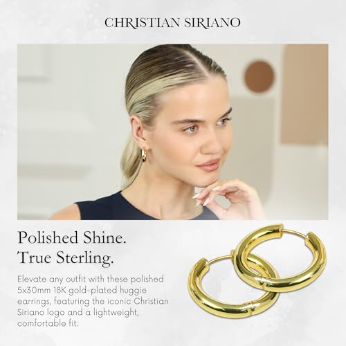 18K Gold Plated Sterling Silver Earrings for Women – Pure & Polished, Twist, Square, Hinged Tube, Abstract & Heart Shape Hoops – Lightweight, Hypoallergenic, Non-Tarnish Jewelry (Sizes: 3x35mm-46x30mm) - color: Gold, size: Hinged Tube (5x30mm)