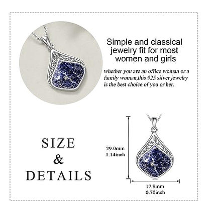 YAFEINI Teardrop Necklace Sterling Silver Filigree Irish Pendant Necklace Natural Stone Moonstone/Lapis Lazuli/Larimar/Moss Agate Necklace Jewelry - color: Light Lapis lazuli teardrop necklace