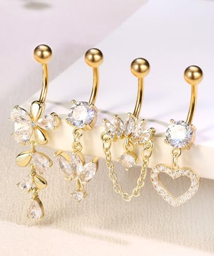 Shakalaka Dangle Belly Button Rings Piercing Jewelry for Women Surgical Stainless Steel Navel Dangly - color: Gold