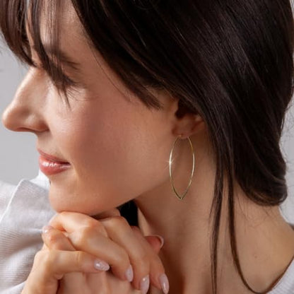 Marquise Large Hoop Earrings for Women | Plated in 18K Gold or 925 Sterling Silver, Hypoallergenic and Safe for Sensitive Ears - color: 1.75" inch - 18K Gold Plated