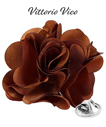 Premium Men's Formal Solid Color Flower Lapel Pin - Boutonniere for Men, Brooch Pin - color: Whiskey
