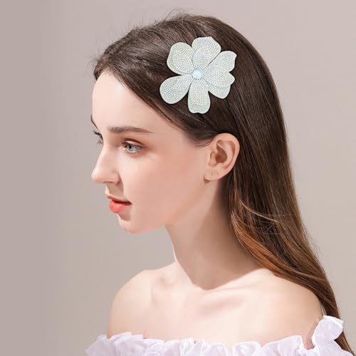 3.74 Inches Rhinestone Camellia Flower Brooch Pins & Hair Clips for Women Elegant Created Crystal Lapel Pin Brooches Wedding Party - color: White