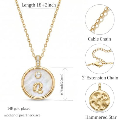 Initial Necklaces for Women Mother of Pearl Gold Letter Necklace Pendant - color: Letter Q