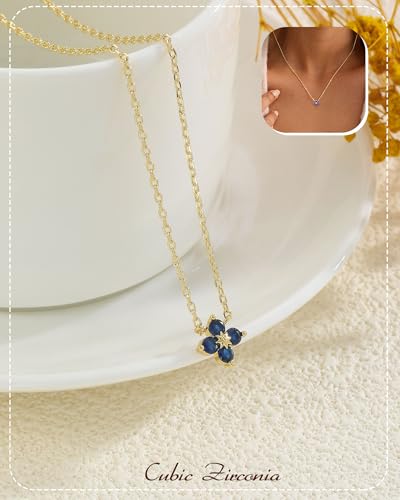 ZHESHY Birthstone Gold Necklaces for Women Dainty 14K Gold Plated Necklace | Simple Non Tarnish Diamond Cubic Zirconia Pendant Necklaces Women Gold Trendy Jewelry Bridesmaid Birthday Gifts - color: Dark Blue September