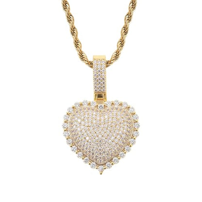 Lulu Mel Silver Heart Necklace 14K Gold Plated Heart Pendant Cubic Zirconia Necklace for Women Men, Iced Out Love Necklace Jewelry Gift Valentine's Day/Mother's Day/Christmas/Anniversary/Birthday Gift - color: Gold, style: 3D Heart