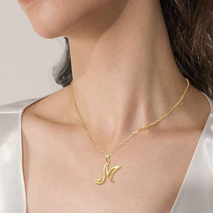 CELESTIA 925 Sterling Silver Initial Necklaces 26 Letter with Rose Gold Heart - 18 Inch Chain - color: Gold-M