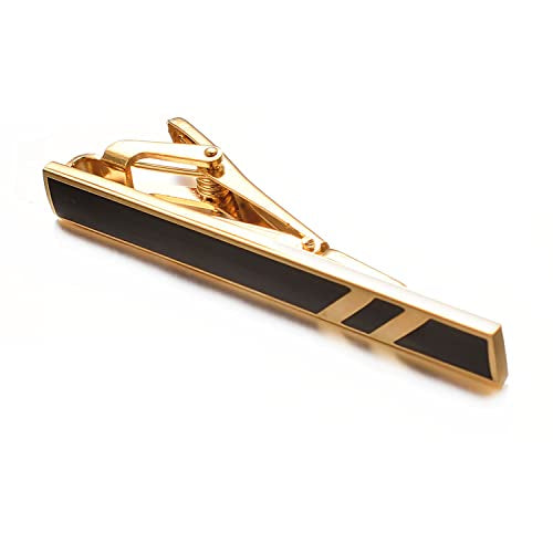 Skinny Tie Clip Navy Blue Black And Gold Tie Clips For Men Unique | Gold Tie Clip Silver Tie Bars For Mens Tie Clip Stainless Steel Elegant Tie Clips Black And Gold Tie Pin - color: Gold