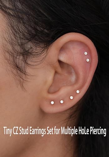 14K Gold Filled Polished Small CZ Pearl Ball Stud Earrings Set for Women Men 20G Surgical Steel Hypoallergenic Piercing Studs for Sensitive Ear, Pack of 6 Pairs - style: 2MM Gold Cubic Zirconia Studs Set