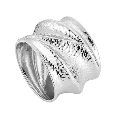 AsAlways 14K Gold Plated Hammered Cuff Bracelet for Women Wide Textured Open Cuff Bangle Statement Gold Chunky Bracelet Jewelry Gift - color: 01 Silver