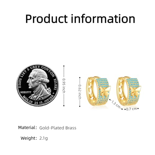 Turquoise Hoop Earrings for Women/Men 18K Real Gold Plated Cubic Zirconia Hoop Earrings Hypoallergenic Cartilage Ear Jewelry - color: Butterfly