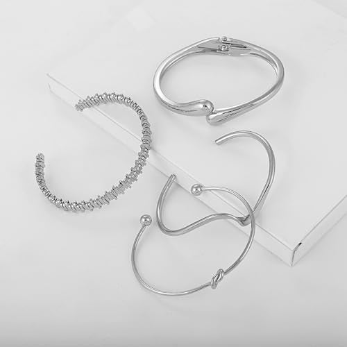ILGANT Gold Bangle Bracelets for Women Gold Plated Chunky Cuff Bangle Bracelet Stackable Multi Layer Bangles Fashion Jewelry Set - color: Silver Bracelets