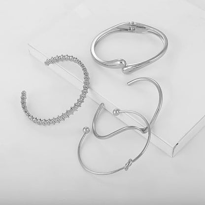 ILGANT Gold Bangle Bracelets for Women Gold Plated Chunky Cuff Bangle Bracelet Stackable Multi Layer Bangles Fashion Jewelry Set - color: Silver Bracelets