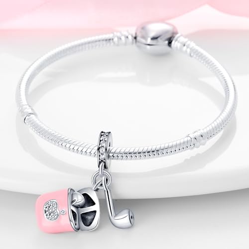 LNQOBU 925 Sterling Silver Charms for Bracelets Dangle Pendant fit Pandora Bracelets or Necklaces Jewelry Woman Gift Beads Charm (With one Spacer Beads) - style: 2PCS Music Headphone Charm