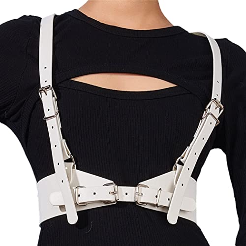BODIY Punk Women Waist Belts PU Leather Fashion Body Chain Belt Rave Halloween Accessories Belt Adjustable Goth - color: White, size: Fit for Waist Size 34''-43''
