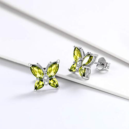 Butterfly Birthstone Stud Earrings - Women 925 Sterling Silver Butterflies Birthstone Stud Earrings Birthday Gift for Women - color: H.August