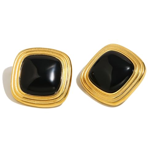 RAUCHBE Big Chunky Gold Earrings for Women Vintage Black Oval Earring Onyx Statement Earrings Trendy Jewelry - style: H