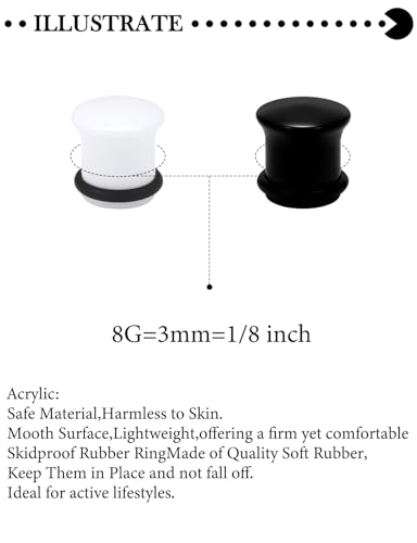 14G-12mm Solid Acrylic Clear Opalite Black Gauges for Ears Plugs with O-Rings Single Flare Gauges Stretching Kit Ear Expander Piercing Jewelry for Women Men - color: 8G=3mm