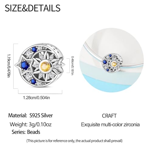 925 Sterling Silver Charms for Bracelets and Necklaces Lipstick and Perfume High Heels Dangle Pendants Heart Butterfly Bead Charms Halloween Christmas Gift for Womens - style: Sun Moon Stars Charm