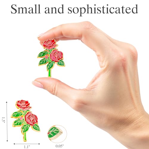 12 Pcs Red Rose Flower Enamel Lapel Pin, 1.5 inch Metal Badge Brooch for Women Men Clothes Bags Hats - style: Red Rose